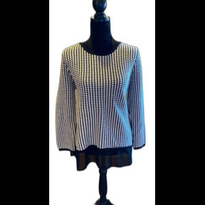 Style & Co Sweater Plus Size XL Top Black White 60% Cotton Sheer Hem Crew Neck